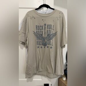 Women's Beige Oversized Graphic Rock & Roll Tee